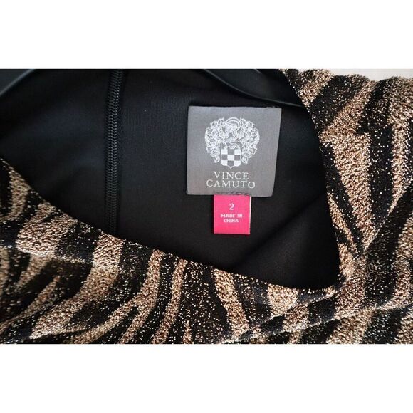Vince Camuto Women's Sz 2 Black/Gold Metallic Tiger Print Sheath Dress - Picture 4 of 8